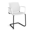 Santana cantilever chair with plastic seat and perforated back and black frame and fixed arms - white