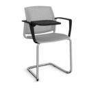 Santana cantilever chair with plastic seat and perforated back and chrome frame with arms and writing tablet - grey