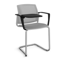 Santana cantilever chair with plastic seat and perforated back and chrome frame with arms and writing tablet - grey