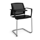 Santana cantilever chair with plastic seat and perforated back and chrome frame with arms and writing tablet - black