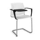 Santana cantilever chair with plastic seat and perforated back and chrome frame with arms and writing tablet - white