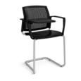 Santana cantilever chair with plastic seat and perforated back and grey frame with arms and writing tablet - black