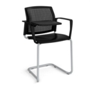 Santana cantilever chair with plastic seat and perforated back and grey frame with arms and writing tablet - black