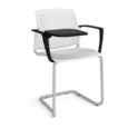 Santana cantilever chair with plastic seat and perforated back and grey frame with arms and writing tablet - white