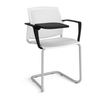 Santana cantilever chair with plastic seat and perforated back and grey frame with arms and writing tablet - white
