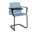 Santana cantilever chair with plastic seat and perforated back and black frame with arms and writing tablet - blue