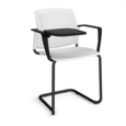 Santana cantilever chair with plastic seat and perforated back and black frame with arms and writing tablet - white