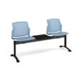Santana perforated back plastic seating - bench 3 wide with 2 seats and table - blue