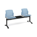 Santana perforated back plastic seating - bench 3 wide with 2 seats and table - blue
