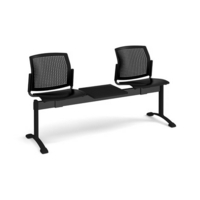 Santana perforated back plastic seating - bench 3 wide with 2 seats and table - black