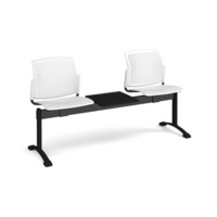 Santana perforated back plastic seating - bench 3 wide with 2 seats and table - white