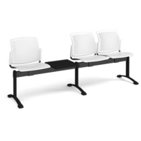Santana perforated back plastic seating - bench 4 wide with 3 seats and table - white