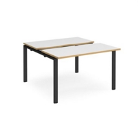 Adapt sliding top back to back desks 1200mm x 1200mm - black frame and white top with oak edging