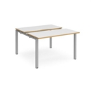 Adapt sliding top back to back desks 1200mm x 1200mm - silver frame and white top with oak edging