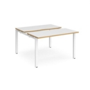 Adapt sliding top back to back desks 1200mm x 1200mm - white frame and white top with oak edging