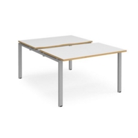 Adapt sliding top back to back desks 1200mm x 1600mm - silver frame and white top with oak edging