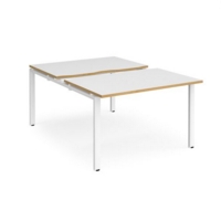 Adapt sliding top back to back desks 1200mm x 1600mm - white frame and white top with oak edging