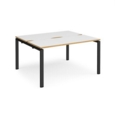 Adapt sliding top back to back desks 1400mm x 1200mm - black frame and white top with oak edging