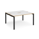 Adapt sliding top back to back desks 1400mm x 1200mm - black frame and white top with oak edging