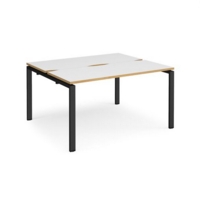Adapt sliding top back to back desks 1400mm x 1200mm - black frame and white top with oak edging