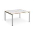 Adapt sliding top back to back desks 1400mm x 1200mm - silver frame and white top with oak edging