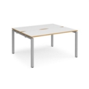 Adapt sliding top back to back desks 1400mm x 1200mm - silver frame and white top with oak edging