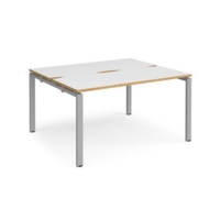 Adapt sliding top back to back desks 1400mm x 1200mm - silver frame and white top with oak edging