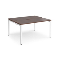 Adapt sliding top back to back desks 1400mm x 1200mm - white frame and walnut top