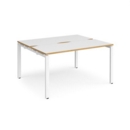 Adapt sliding top back to back desks 1400mm x 1200mm - white frame and white top with oak edging