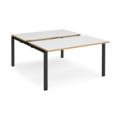Adapt sliding top back to back desks 1400mm x 1600mm - black frame and white top with oak edging