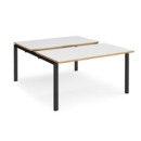 Adapt sliding top back to back desks 1400mm x 1600mm - black frame and white top with oak edging