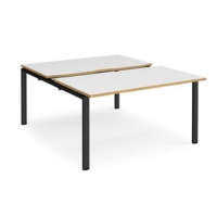Adapt sliding top back to back desks 1400mm x 1600mm - black frame and white top with oak edging