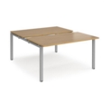 Adapt sliding top back to back desks 1400mm x 1600mm - silver frame and oak top