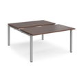 Adapt sliding top back to back desks 1400mm x 1600mm - silver frame and walnut top