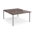Adapt sliding top back to back desks 1400mm x 1600mm - silver frame and walnut top