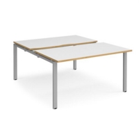 Adapt sliding top back to back desks 1400mm x 1600mm - silver frame and white top with oak edging