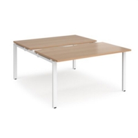 Adapt sliding top back to back desks 1400mm x 1600mm - white frame and beech top