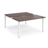 Adapt sliding top back to back desks 1400mm x 1600mm - white frame and walnut top