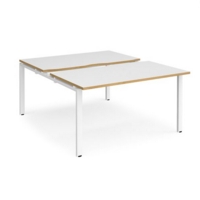 Adapt sliding top back to back desks 1400mm x 1600mm - white frame and white top with oak edging