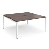 Adapt sliding top back to back desks 1600mm x 1200mm - white frame and walnut top
