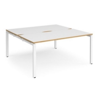 Adapt sliding top back to back desks 1600mm x 1200mm - white frame and white top with oak edging