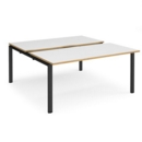 Adapt sliding top back to back desks 1600mm x 1600mm - black frame and white top with oak edging