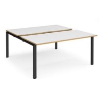 Adapt sliding top back to back desks 1600mm x 1600mm - black frame and white top with oak edging