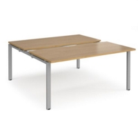 Adapt sliding top back to back desks 1600mm x 1600mm - silver frame and oak top