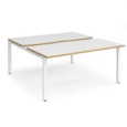 Adapt sliding top back to back desks 1600mm x 1600mm - white frame and white top with oak edging