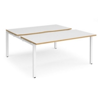 Adapt sliding top back to back desks 1600mm x 1600mm - white frame and white top with oak edging