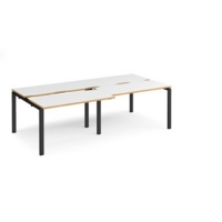 Adapt sliding top double back to back desks 2400mm x 1200mm - black frame and white top with oak edging