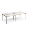 Adapt sliding top double back to back desks 2400mm x 1200mm - silver frame and white top with oak edging