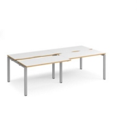 Adapt sliding top double back to back desks 2400mm x 1200mm - silver frame and white top with oak edging