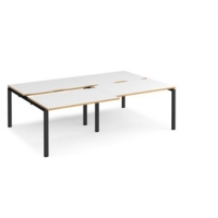 Adapt sliding top double back to back desks 2400mm x 1600mm - black frame and white top with oak edging